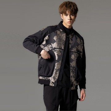 棒球領提花夾克 男士休閑拼接外套