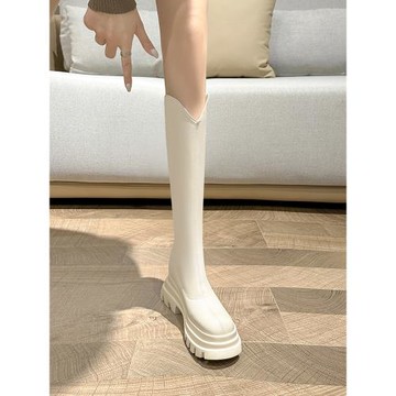 六點大叔顯瘦長靴女不過膝秋季新款厚底白色長筒靴高筒瘦瘦騎士靴