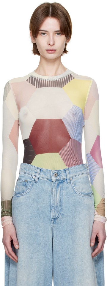 JW Anderson 多色 Patchwork Print Sheer 长袖 T 恤