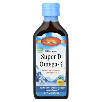 Carlson, 野生挪威超級 D Omega-3，天然檸檬味，6.7 液量盎司（200 毫升）