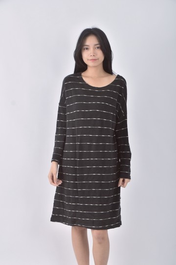 (XL) ob style質感羊毛條紋黑色洋裝