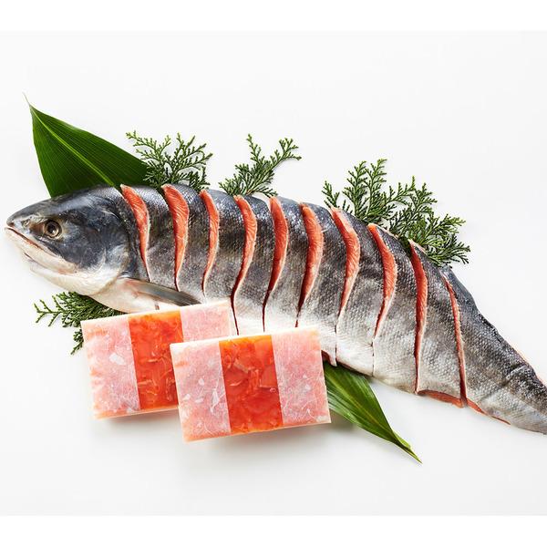 北海道産 新巻鮭鮭といくらのルイベ漬セット B 切身半身 700g ルイベ漬 100g×2 二重包装可