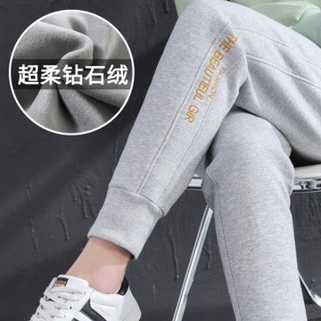 2025秋冬季加絨加厚運動褲女寬松顯瘦束腳外穿褲子學生小個子衛褲