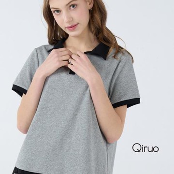 【Qiruo 奇若】春夏專櫃灰黑短袖上衣7035A 有領設計