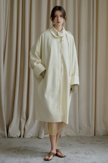 法式復古 / 圍裹感大衣外套 / 醋酸羊毛