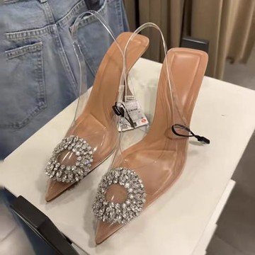 網紅爆款水鉆透明包頭涼鞋女款士夏季2024年新款2022小個子高跟鞋