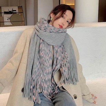 Acorn*橡果-秋冬新款仿羊絨漸變色加厚圍巾披肩圍脖流蘇1619(灰色)