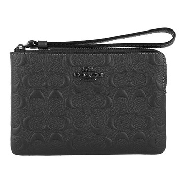 COACH - 浮雕皮革L型拉鍊零錢手拿包 (黑色)
