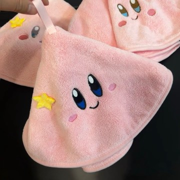 可愛擦手巾🎀 卡通可愛星之卡比掛式手巾可愛吸水速干毛巾廚房珊瑚手帕家用加厚 可掛式擦手毛巾 吸水擦手巾