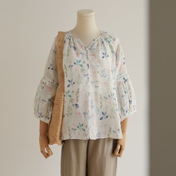 優雅花漾 亞麻印花襯衫 透氣親膚 寬鬆剪裁 輕盈飄逸230606-4