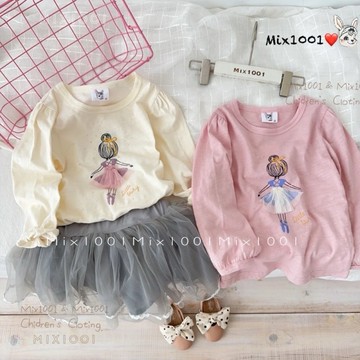 🌈✨mix1001 芭蕾女孩閃亮背影印圖上衣✨女童燙金女孩竹節棉上衣 5-17