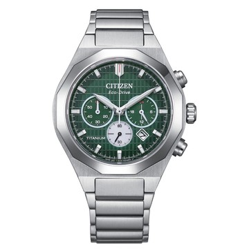送禮首選★CITIZEN 星辰 GENT'S系列 Zenshin 超級鈦光動能計時腕錶-綠 CA4691-59X  附提袋【全館滿額折價★APP下單點數4倍送】線上購買享_實體門市同步服務