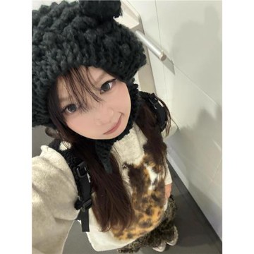 美式馬海毛小狗印花針織套頭毛衣女款秋冬慵懶風寬松休閑長袖上衣