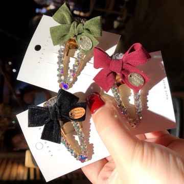 M.F 鴨嘴夾 劉海夾 韓版 髮夾 蝴蝶結彩鑽邊夾 頭飾 髮飾 可愛 彩鑽夾 台灣賣家 現貨 東大門同款 F0001