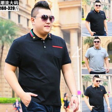 真口袋肥佬短袖T恤翻領加肥加大潮胖子大碼男士polo衫寬松夏薄款