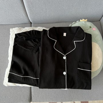 【臺灣出貨】舒適透氣雲朵棉睡衣女 夏季短袖短褲兩件套 薄款簡約休閒開衫居家服 夏天可外穿家居服套裝