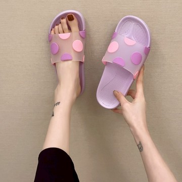 夢幻紫小波點輕便軟底一字拖家居靜音地板拖鞋防滑浴室洗澡涼拖鞋