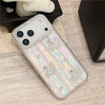 鉆貝系列黑天鵝適用蘋果17ProMax手機殼iPhone16Promax鑲鉆鏡框蘋果15promax防摔14pro男女款13保護套12/11