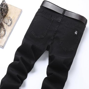純黑春季牛仔褲男士修身小腳2023春秋款黑色彈力潮牌休閑長褲子男