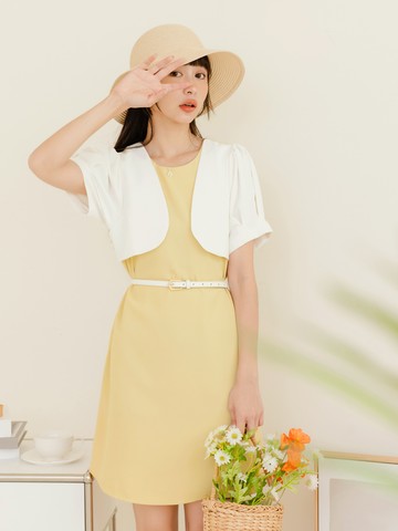 假兩件配色小外套拋袖短洋裝