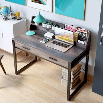 E家工廠 100公分電腦桌 書桌 帶書架書桌 130-KC（仿古木色）