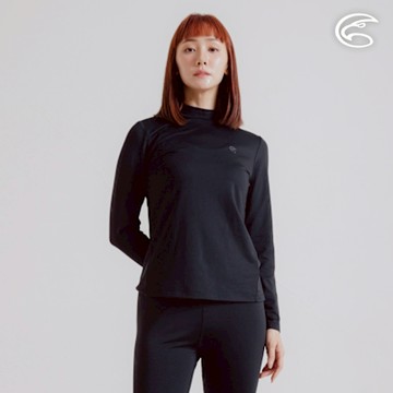 ADISI 女小高領遠紅外線彈性速乾保暖衣 AU2421016 岩黑 (S-2XL)｜磨毛 刷毛 快乾 白竹炭 消臭 抗菌 內著衣