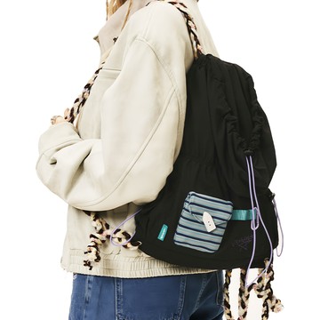 Vanwalk 出走 復古精靈少女抽繩背包 V2675  學院黑  不適用