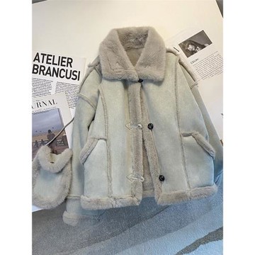 寬松加厚羊羔毛棉衣外套女2025年冬裝韓版麂皮絨皮毛一體加絨棉服