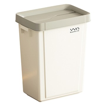 垃圾桶 意馳 YICHI  廚房垃圾桶 奶白/淺灰40L-按壓彈蓋長方 無蓋壓式帶壓框垃圾桶 客廳輕奢帶蓋垃圾桶