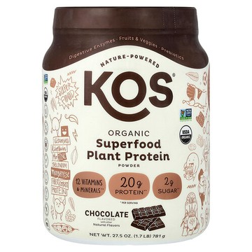 KOS, 有機 Superfood 植物蛋白質粉，巧克力味，1.7 磅（781 克）