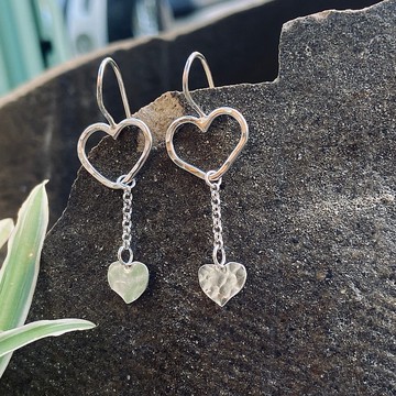 純銀 愛心 耳針 長版 可客製姓名 S202