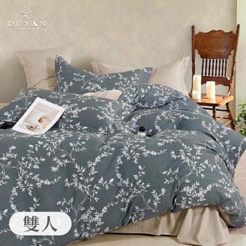 【DUYAN 竹漾】精梳純棉四件式被套床包組 風絮禪葉 台灣製(雙人)