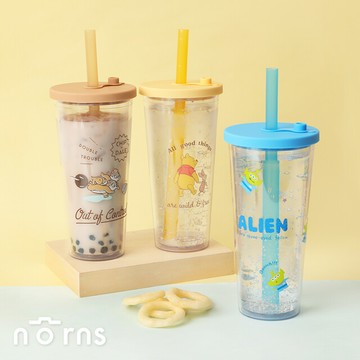 迪士尼雙層透明吸管杯- norns disney正版授權 飲料杯 珍珠奶茶杯 隨行杯 環保杯