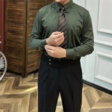 GH襯衫男純色大尖領英倫風商務休閑寸衫修身正裝職業襯衣長袖男