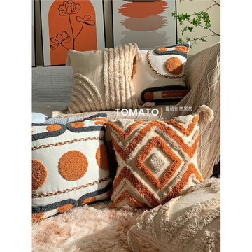 復古北歐ins 波西米亞民宿風輕奢簇絨手繪靠墊抱枕套沙發流蘇枕套