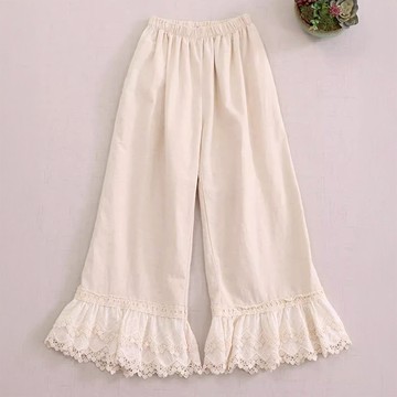 刺繡花邊九分寬褲294643