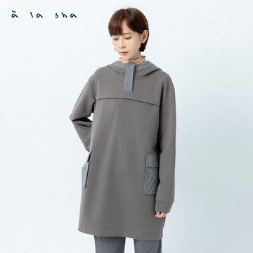 a la sha 半開襟連帽長版上衣