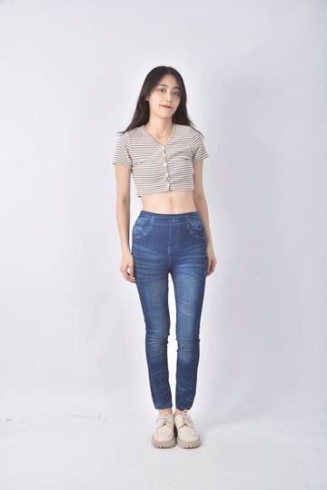 (M) 高腰印花藍色長褲