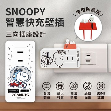 SNOOPY史努比 智慧快充壁插 (附紅屋造型防塵塞)
