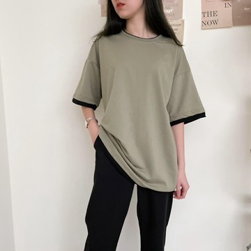 Anyshop精選 假兩件配色素面短T 男生T恤 女生T恤 短袖上衣 素踢 素T 素色 假兩件Y8806