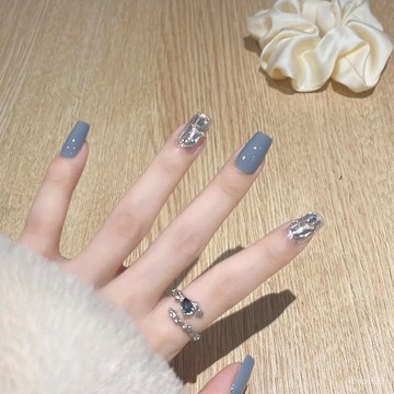 💅限時下殺穿戴甲💅爆閃美甲顯白高級藍色謠姬新中方貼片純手工穿戴手工穿戴甲 01ZG