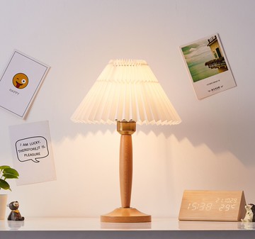 vintage復古檯燈ins百褶少女網紅日式北歐裝飾臥室溫馨實木床頭燈 雙11全館免運