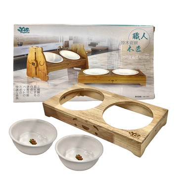 YSS Dog&Cat 職人木匠 原木瓷碗 360度可調式  白色  1組