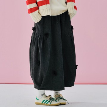 立體鉤花重磅立體黑灰半身裙 / 裙子 燈籠裙