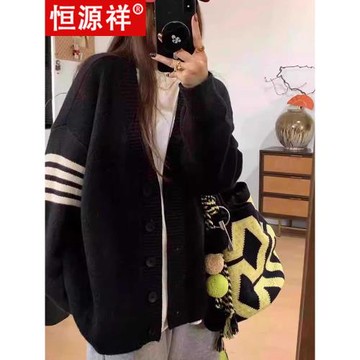 恒源祥羊毛衫減齡學院風日系慵懶寬松針織開衫毛衣女秋冬加厚外套