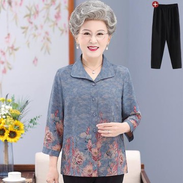中老年人女夏裝奶奶春夏款襯衫老人衣服老太太夏季上衣70歲60媽媽