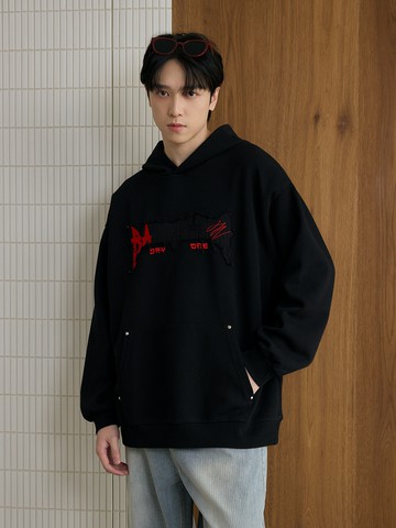 個性不修邊貼布長帽T