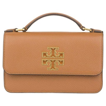 TORY BURCH 雙T-LOGO皮革翻蓋兩用鍊包  焦糖色  18.5 x 11.5 x 5.5cm
