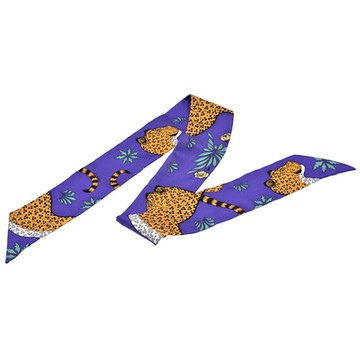 HERMES 經典Les Leopards花豹圖騰Twilly絲巾/領結(一組-紫色)