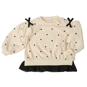 akachan honpo - 長袖休閒上衣-毛圈內裡 黑白-象牙白色